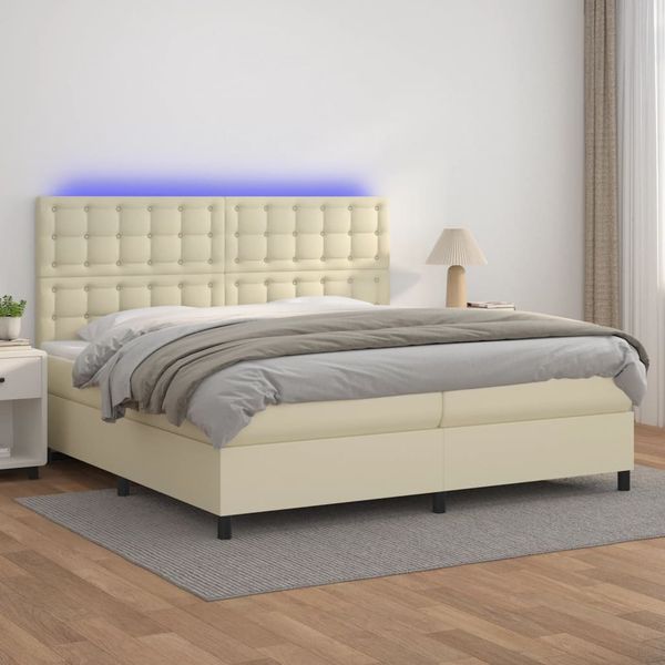 vidaXL Boxspring posteľ s matracom a LED krémová 200x200 cm umelá koža