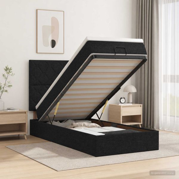 vidaXL Ottoman posteľ s matracom a LED Čierna 100 x 200 cm Látka