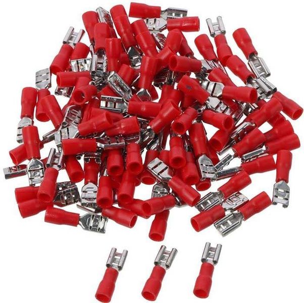 Faston-zdírka 4,8 mm červená pre kábel 0,5-1,5 mm2, balenie 100 ks