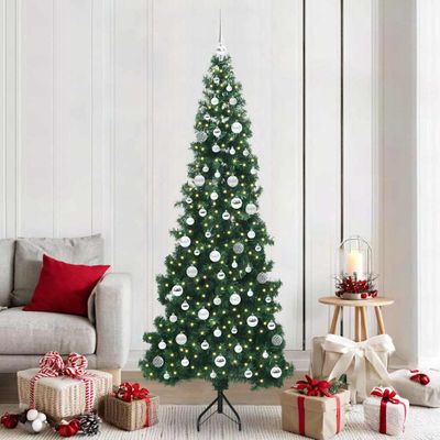 vidaXL Rohový umelý vianočný strom s 300 LED-i Zelená 210 cm PVC a kov