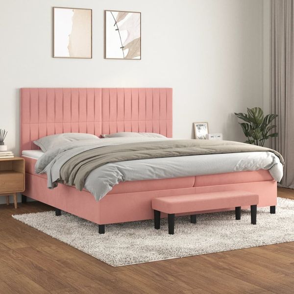 vidaXL Posteľný rám boxsping s matracom ružový200x200 cm zamat