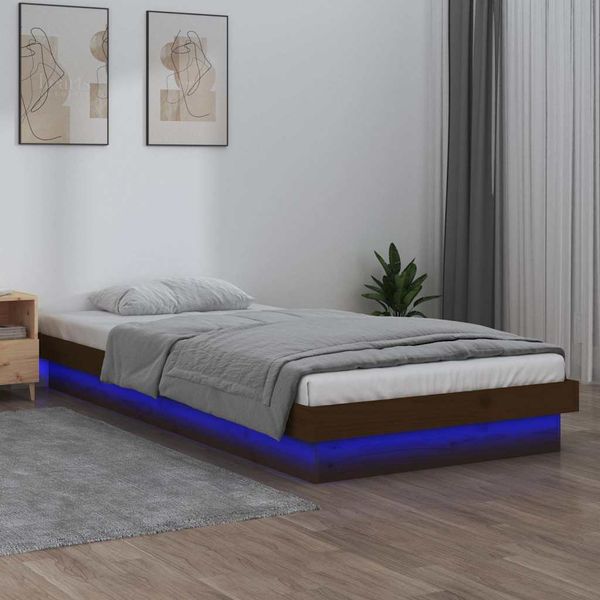 vidaXL Posteľný rám LED medový 75x190cm malé jednolôžko masívne drevo