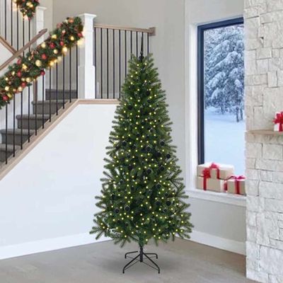vidaXL Umelý vianočný stromček s 300 LED-i Zelená 240 cm PE a PVC