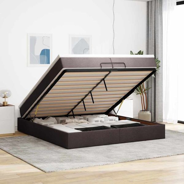 vidaXL Osmanský rám postele s matracmi tmavohnedá 200x200 cm látka