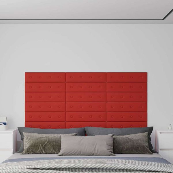 vidaXL Nástenné panely 12 ks vínovočervené 60x15 cm umelá koža 1,08 m²