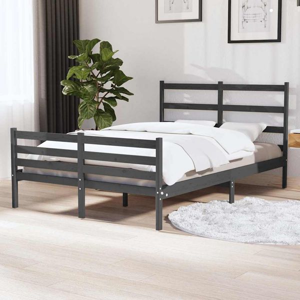 vidaXL Posteľný rám, sivý, borovica 120x190 cm, malé dvojlôžko