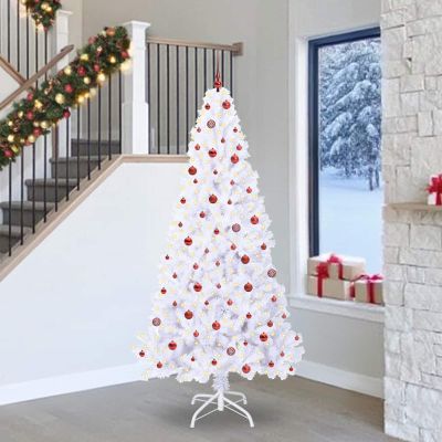 vidaXL Umelý vianočný stromček s 300 LED-i Biela 240 cm PVC a oceľ