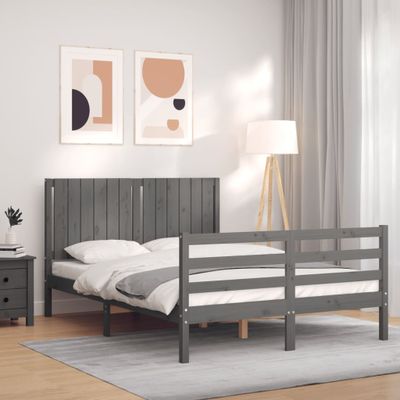 vidaXL Rám postele s čelom sivý 140x190 cm masívne drevo