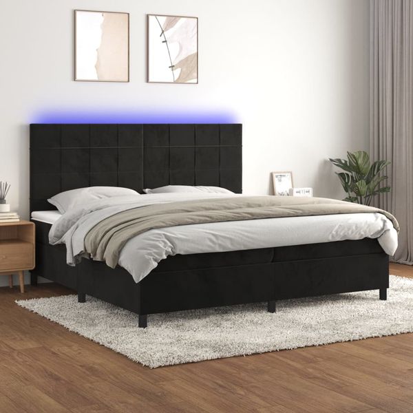 vidaXL Posteľ boxsping s matracom a LED čierna 200x200 cm zamat
