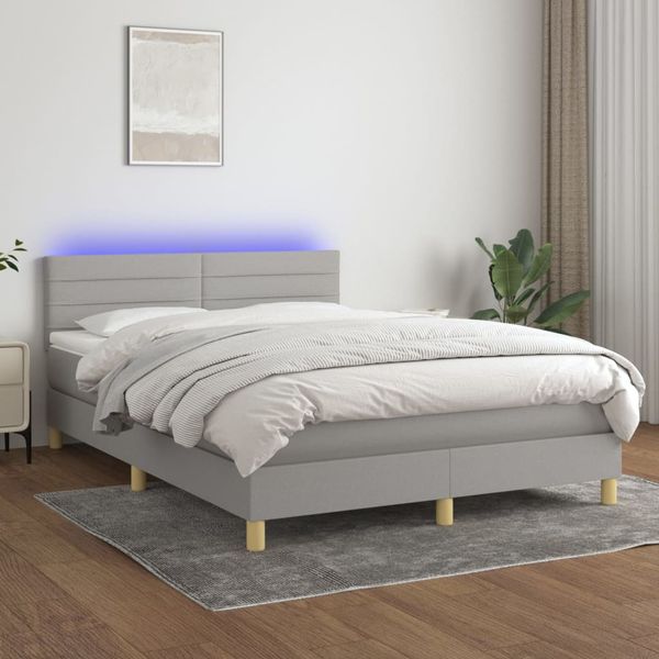 vidaXL Posteľ boxsping s matracom a LED bledosivá 140x190 cm látka