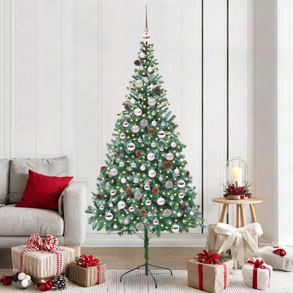 vidaXL Umelý vianočný stromček s 300 LED-i Zelená 210 cm PVC a oceľ