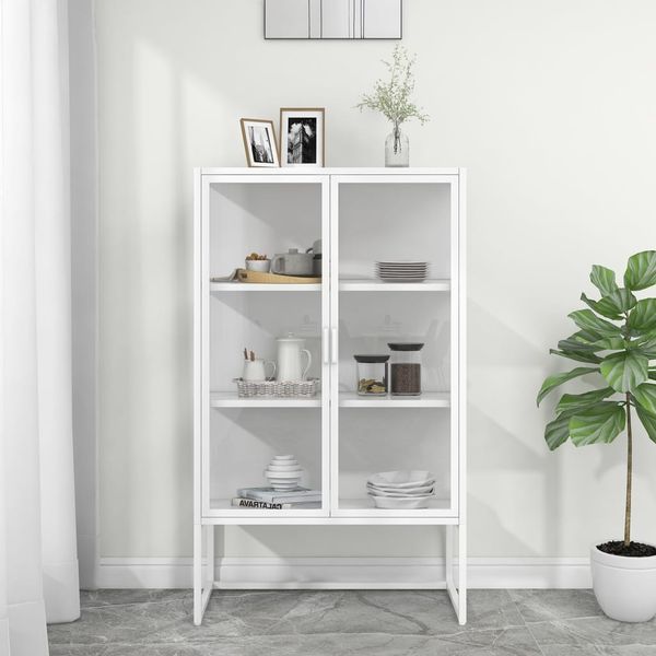 vidaXL Vysoká skrinka biela 80x35x135 cm oceľ a tvrdené sklo