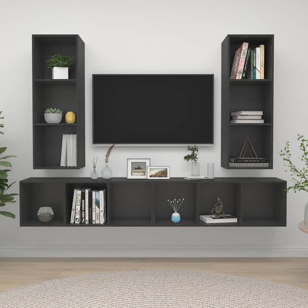 vidaXL Nástenné TV skrinky 4 ks, sivé, kompozitné drevo