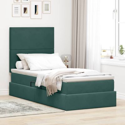 vidaXL Postel s úložným prostorem a matrací Tmavozelená 100 x 200 cm
