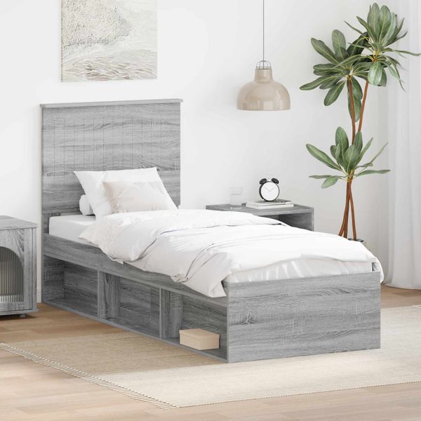 vidaXL Rám postele Sivý Sonoma 75 x 190 cm Masívne borovicové drevo