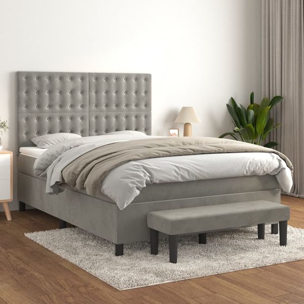 vidaXL Posteľný rám boxsping s matracom bledosivý 140x200 cm zamat