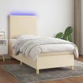 vidaXL Posteľ boxsping s matracom a LED krémová 100x200 cm látka
