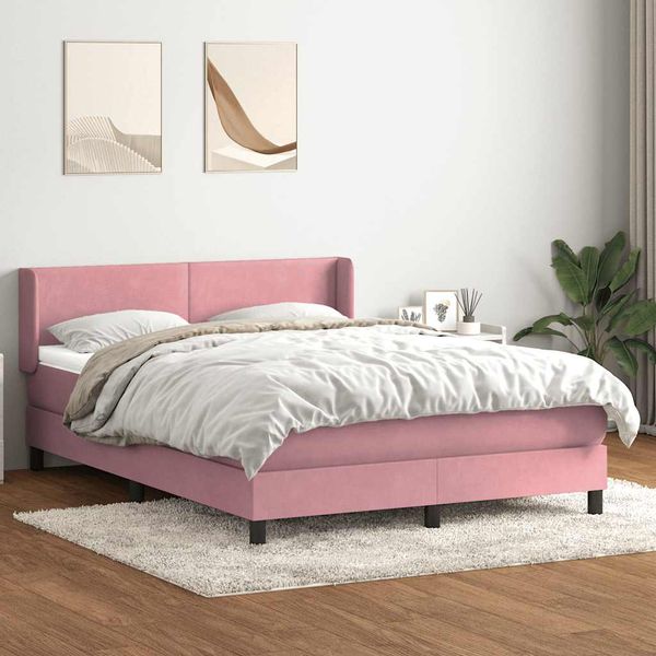 vidaXL Posteľný rám boxsping s matracom ružový 140x210 cm zamat