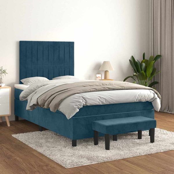 vidaXL Boxspring posteľ s matracom, tmavomodrá 120x190 cm, zamat