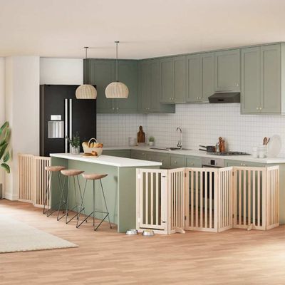 vidaXL Brána pre psa s dverami skladacia 9 panely 450cm topoľové drevo
