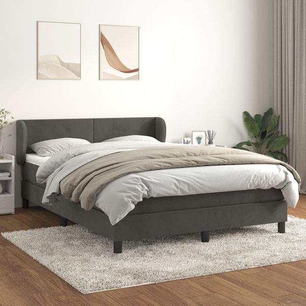 vidaXL Posteľný rám boxspring s matracom tmavosivý 140x200 cm zamat