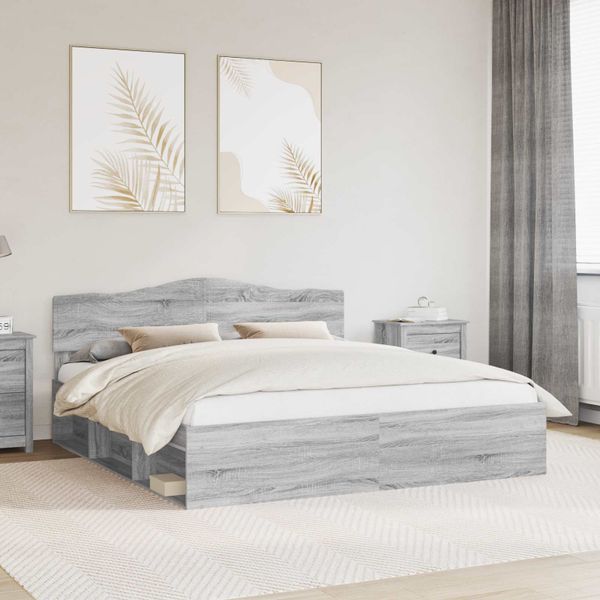 vidaXL Rám postele Sivý Sonoma 200 x 200 cm Masívne borovicové drevo