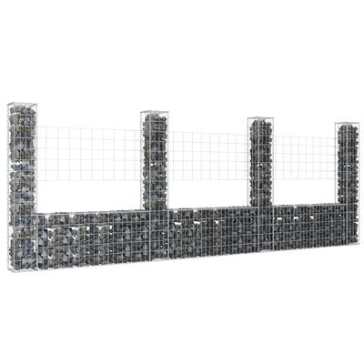 vidaXL Železný gabiónový kôš v tvare U so 4 stĺpmi 380x20x150 cm