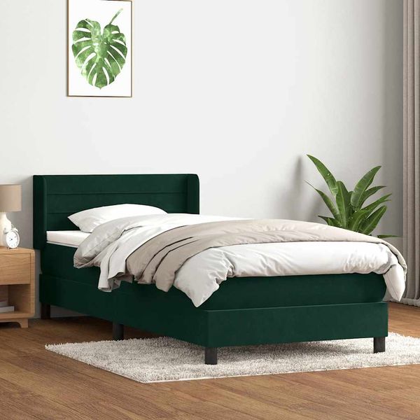vidaXL Posteľný rám boxsping s matracom tmavozelený 90x210 cm zamat