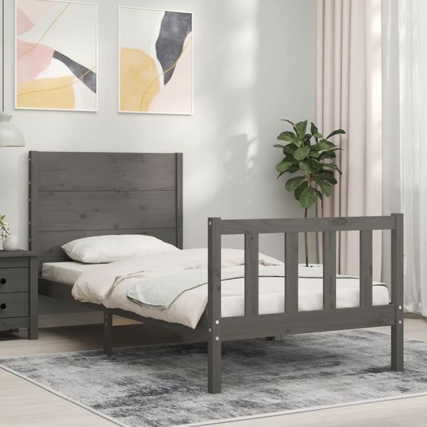 vidaXL Rám postele s čelom sivý 100x200 cm masívne drevo