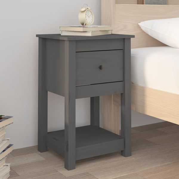 vidaXL Nočný stolík sivý 40x35x61,5 cm masívne borovicové drevo