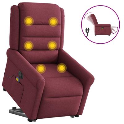 vidaXL Zdvíhacie a sklápacie elektrické masážne kreslo, vínové, látka