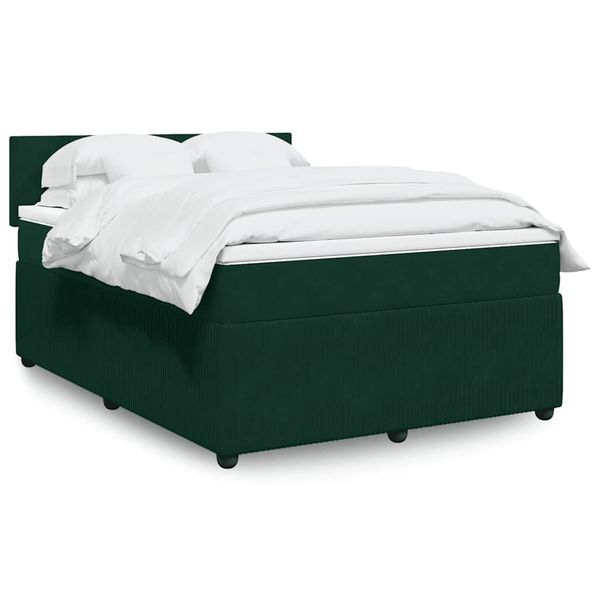 vidaXL Posteľný rám boxsping s matracom tmavozelený 140x190 cm zamat