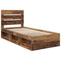vidaXL Rám postele Staré drevo 75 x 190 cm Masívne borovicové drevo