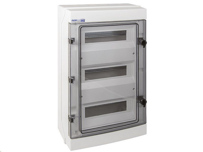 Rozvádzač RH-36 NEO pre fotovoltaiku plastový / IP65 / 1000V DC / 500V AC / 3x12 stenný / průhledné dveře