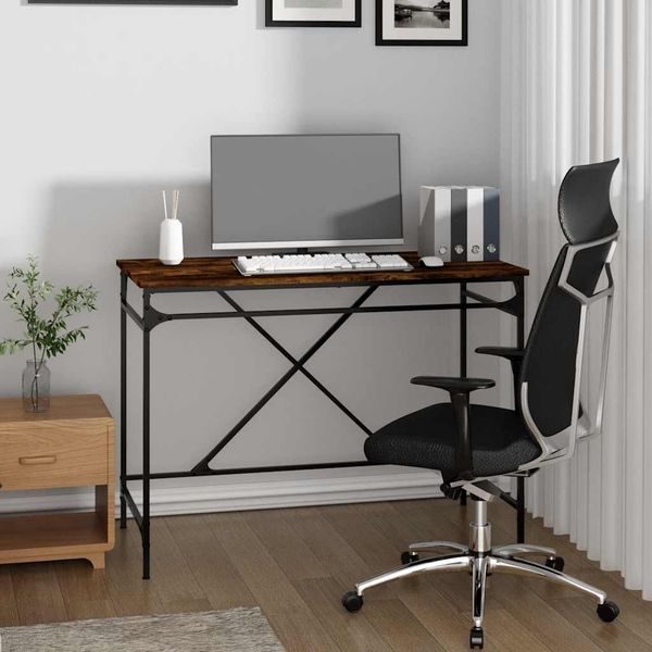 vidaXL Stôl dymový dub 100x50x75 cm spracované drevo a železo