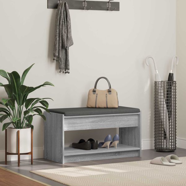 vidaXL Predsieňová lavica s vankúšom Sivá Sonoma 83 x 38 x 45 cm
