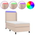 vidaXL Boxspring posteľ matrac a LED kapučínová 90x200 cm umelá koža