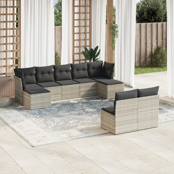 vidaXL 9-dielna záhradná súprava pohoviek s vankúšmi svetlosivá