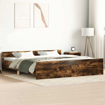 vidaXL Posteľný rám s čelom a opierkou nôh dymový dub 180x200 cm