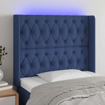 vidaXL Čelo postele s LED modré 93x16x118/128 cm látka