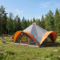 vidaXL Tipi stan Šedá a oranžová Pre 18 osôb Polyester a oceľ