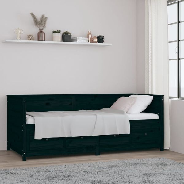 vidaXL Denná posteľ čierna 90x200 cm borovicový masív