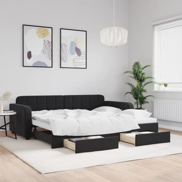 vidaXL Rozkladacia denná posteľ so zásuvkami čierna 90x190 cm zamat