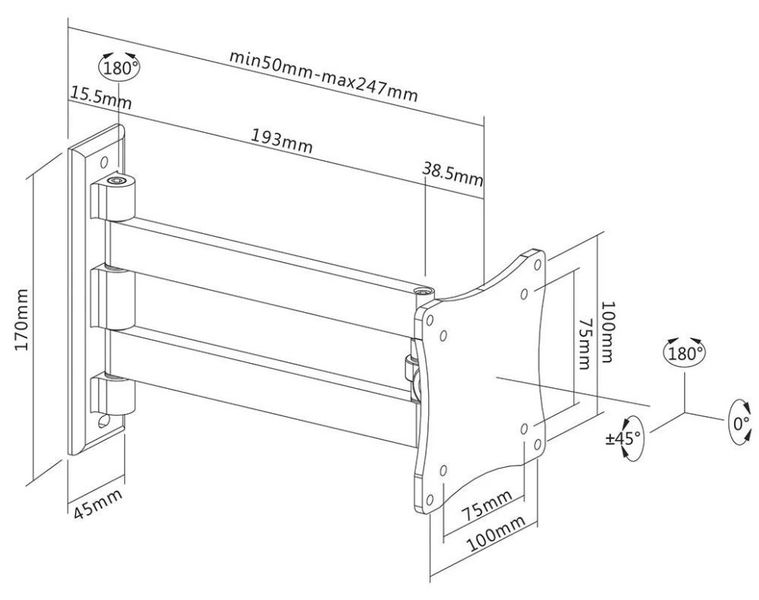 Neomounts FPMA-W820/Držák displeje/na stěnu/10-27"/sklopný/2 čepy/VESA 100X100/nosn. 15kg/stříbrný Držák, VESA, nástenný, pro LCD a TV, úhloprícka 10"-27", náklon 90°, otácení 180°, nosnost 15kg, stríbrný