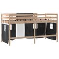 vidaXL Detská vyvýšená posteľ závesy bielo-čierna 90x190 cm borovica