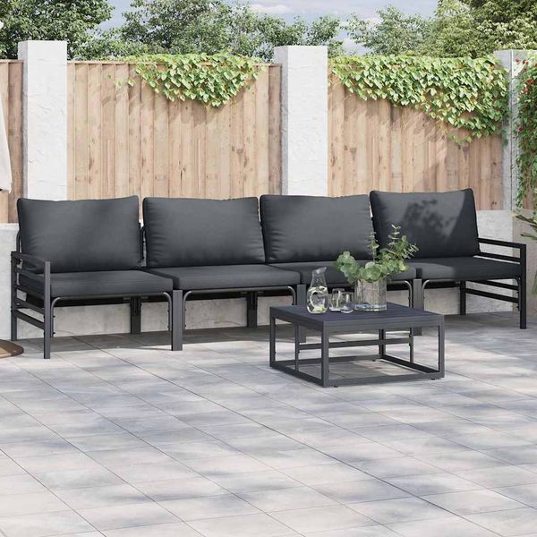 vidaXL Súprava záhradných pohoviek s vankúšom 4 pcs Čierna Oceľ