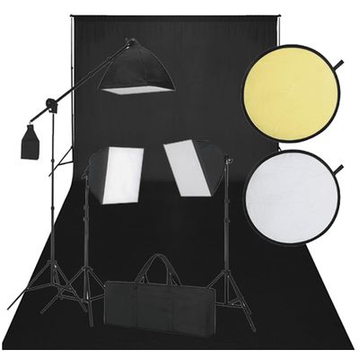 vidaXL Fotografické vybavenie s čiernym fotopozadím