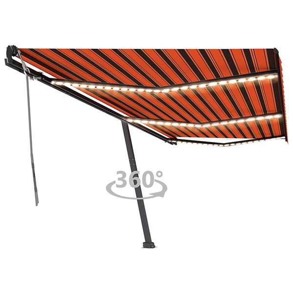 vidaXL Ručne zaťahovacia markíza s LED 600x350 cm oranžová a hnedá