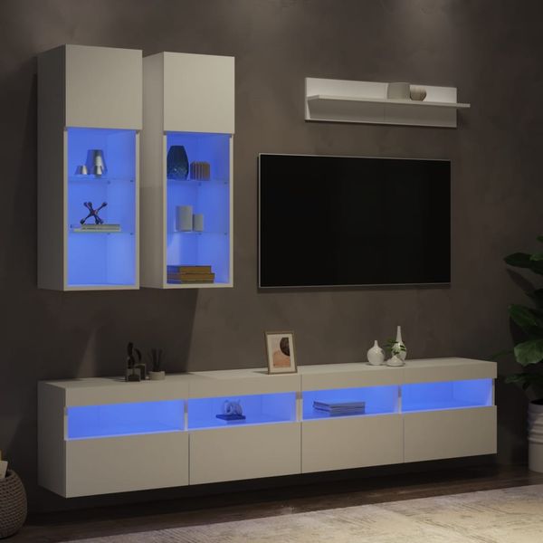 vidaXL 6-dielna súprava TV nástenných skriniek s LED svetlami biela