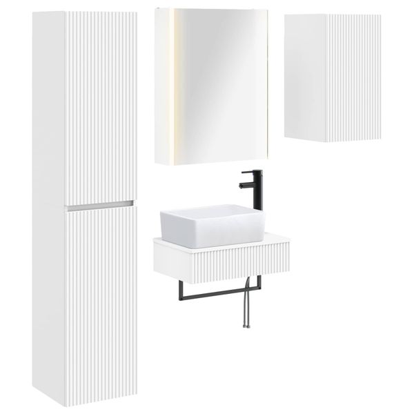 vidaXL Sada kúpeľňového nábytku 5 pcs Biela Kompozitné drevo a sklo